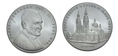 Германия медаль 1980 на визит Папы Иоанна Павла II в Фульду, 60 мм, 104,0 гр железо 1079-6-33