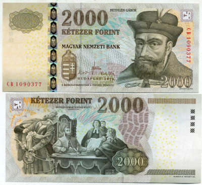 Венгрия 2000 форинтов 2010 Габор Бетлен Pick 198c бумага UNC (пресс) 450-1-3