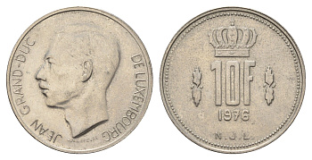 Люксембург 10 франков 1976 Великий герцог Жан (1964-2000) KM 57 никель 4707-157