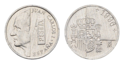Испания 1 песета 1996 M, Хуан Карлос I (1975-2014) KM 832 алюминий 4684-1067