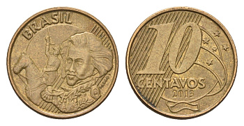 Бразилия 10 сентаво 2013 KM 649 сталь плакированная латунью 4689-114