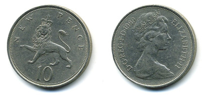 Великобритания 10 пенсов 1969 Елизавета II (1952-2022) KM 912, Spink 4231 (F1) медно-никель  4110-1212