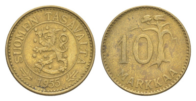 Финляндия 10 марок 1955 KM 38 алюминиевая бронза 4647-452