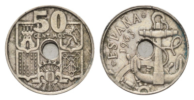 Испания 50 сентимо 1963 (65) Франсиско Франко (1939-1975) KM 777 медно-никель 4702-254