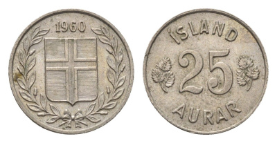 Исландия 25 эйре 1960 KM 11 медно-никель 4696-332