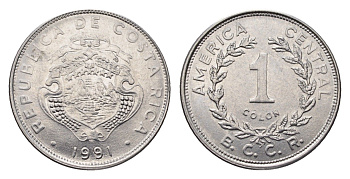 Коста-Рика 1 колон 1991 KM 210 нержавеющая сталь UNC 4697-314