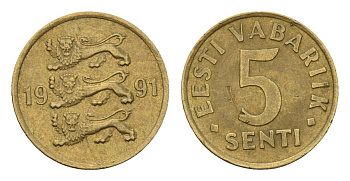 Эстония 5 сентов 1991 KM 21 латунь 4694-1254