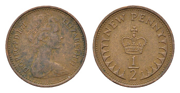 Великобритания 1/2 пенни 1971 Елизавета II (1952-2022) KM 914, Spink 4239 бронза 4708-338