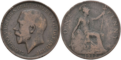Великобритания 1 пенни 1912 Георг V (1910-1936) KM 810, Spink 4051 бронза 4117-741