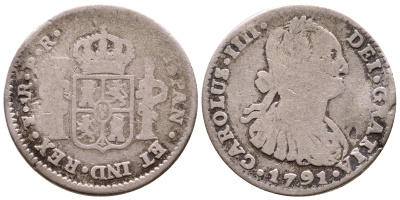 Боливия 1 реал 1791 PR, Карл IV (1788-1808) KM 70 серебро 4178-524