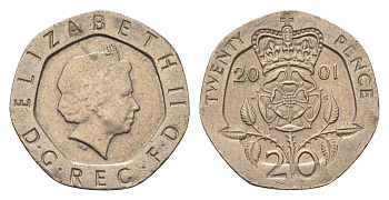 Великобритания 20 пенсов 2001 Елизавета II (1952-2022) KM 990, Spink 4630 (G3) медно-никель 4696-853