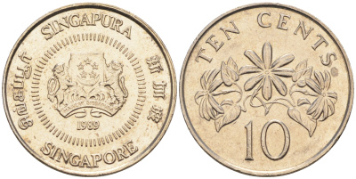Сингапур 10 центов 1989  KM 51 медно-никель    4594-1068