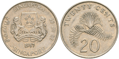 Сингапур 20 центов 1987 KM 52 медно-никель 4364-2531