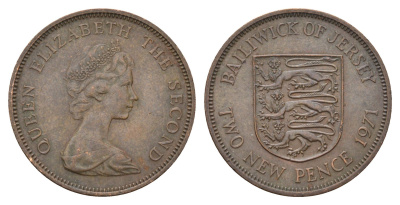 Джерси 2 пенса 1971 Елизавета II (1952-2022), герб KM 31 бронза 4691-131