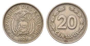 Эквадор 20 сентаво 1974 год-тип KM 77.2 медно-никель 4697-368