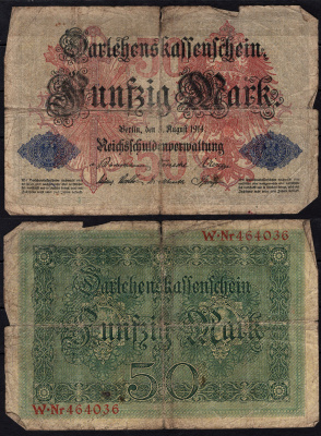 Германия 50 марок 1914 Pick 49 a бумага 6293-20-1-1