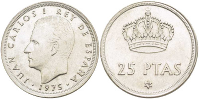 Испания 25 песет 1975 (78) Хуан Карлос I (1975-2014) KM 808 медно-никель 67-1027