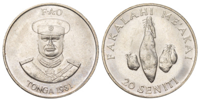 Тонга 20 сенити 1981 KM 70 медно-никель UNC 4624-115