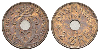 Дания 2 эре 1938 N, Кристиан X (1912-1947) KM 827 бронза 4701-857