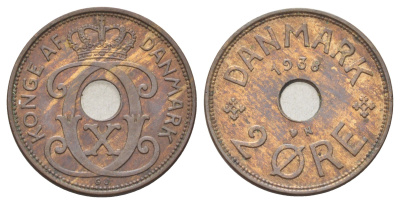 Дания 2 эре 1938 N, Кристиан X (1912-1947) KM 827 бронза 4701-857