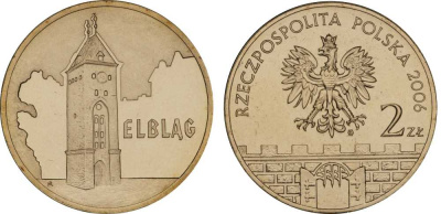 Польша 2 злотых 2006 MW, серия польские города, Эльблонг (ELBLAG) KM 546, Parchimowicz 989 латунь UNC 603-442