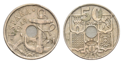 Испания 50 сентимо 1949 Франсиско Франко (1939-1975) KM 777 медно-никель 4618-1248