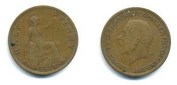 Великобритания 1/2 пенни 1929 Георг V (1910-1936) KM 837 Spink 4058 бронза 4383-943