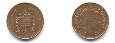 Великобритания 1 пенни 2001 Елизавета II (1952-2022) KM 986, Spink 4710 (B5) сталь плакированная медью 177-551