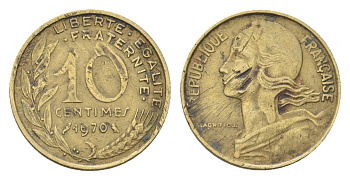 Франция 10 сантимов 1970 KM 929 алюминиевая бронза 4702-1264