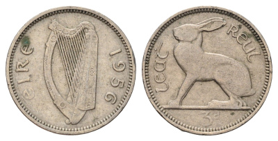 Ирландия 3 пенса 1956 заяц KM 12a медно-никель 4682-542