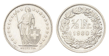 Швейцария 1/2 франка 1980 KM 23a медно-никель 4705-911