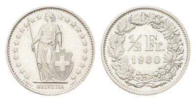 Швейцария 1/2 франка 1980 KM 23a медно-никель 4705-911