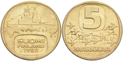 ФИНЛЯНДИЯ 5 МАРОК 1983 N ЛЕДОКОЛ KM 57 алюминиевая бронза 4556-855