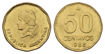 Аргентина 50 сентаво 1988 KM 99 латунь 181-855