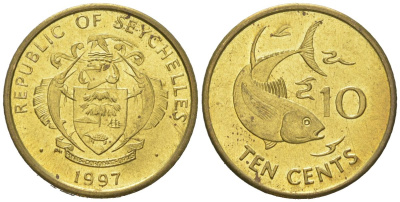 Сейшельские Острова (Сейшелы) 10 центов 1997 KM 48 латунь UNC 4618-1154