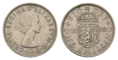 Великобритания 1 шиллинг 1958 Елизавета II (1952-2022), Шотландский герб KM 905, Spink 4148 медно-никель 4695-816