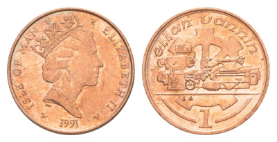 Остров Мэн 1 пенни 1991 Елизавета II (1952-2022) KM 207 бронза UNC 4647-152