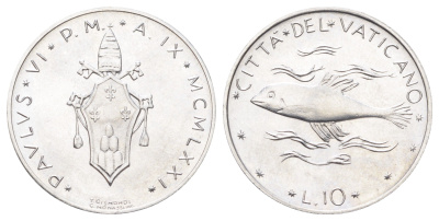 Ватикан 10 лир 1971 MCMLXXI KM 119 алюминий UNC 4700-647