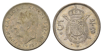 Испания 5 песет 1975 (78) Хуан Карлос I (1975-2014) KM 807 медно-никель 4707-341