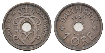 Дания 1 эре 1927 NCH, Кристиан X (1912-1947) KM 826 бронза 4701-551