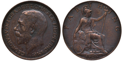 Великобритания 1 фартинг 1924 Георг V (1910-1936) KM 808.2, Spink 4060 бронза 4122-456