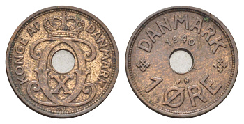 Дания 1 эре 1940 N, Кристиан X (1912-1947) KM 826 бронза 4701-625