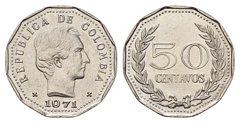 Колумбия 50 сентаво 1971 KM 244 сталь плакированная никелем UNC 4698-114