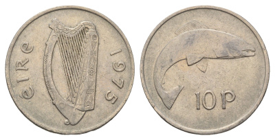 Ирландия 10 пенсов 1975 лосось KM 23 медно-никель 4175-617