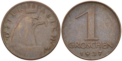 Австрия 1 грош 1937 KM 2836 бронза 4152-113
