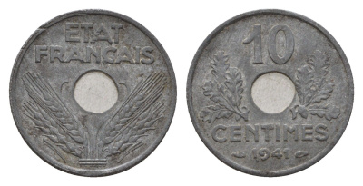 Франция 10 сантимов 1941 KM 898 цинк 4647-819