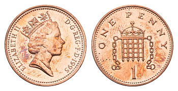 Великобритания 1 пенни 1995 Елизавета II (1952-2022) KM 935a, Spink 4391 (B4) сталь плакированная медью UNC 4696-766