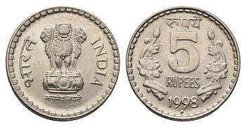 Индия 5 рупий 1998 KM 154.1 медно-никель aUNC 4691-124