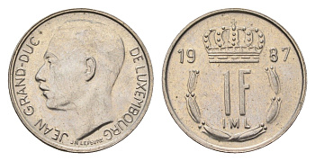 Люксембург 1 франк 1987 Великий герцог Жан (1964-2000) KM 59 медно-никель 4708-331