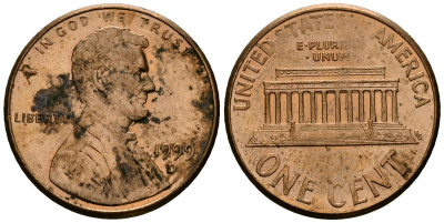 США 1 цент 1999 D, Авраам Линкольн KM 201b цинк плакированный медью 4136-348